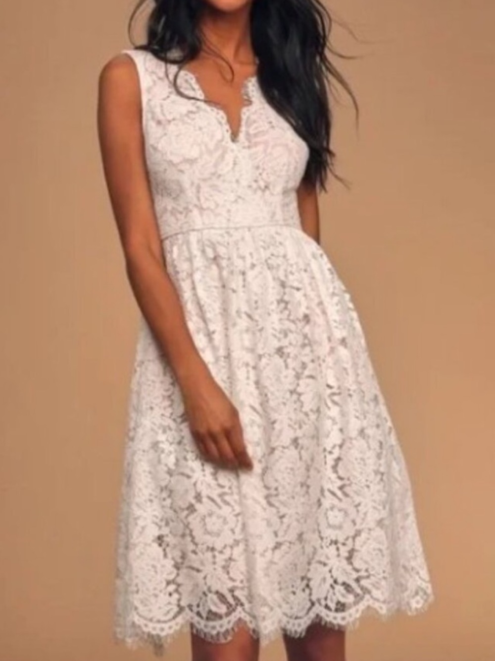Lulus Love Swept White Lace Midi Skater Dress With Pockets - Small